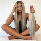 Cabelo vietnamita Loiro Mesclado liso natural cabelo 100% humano mega hair 55cm, 65cm 75cm,  100g-300g Pode ser enviado imediatamente