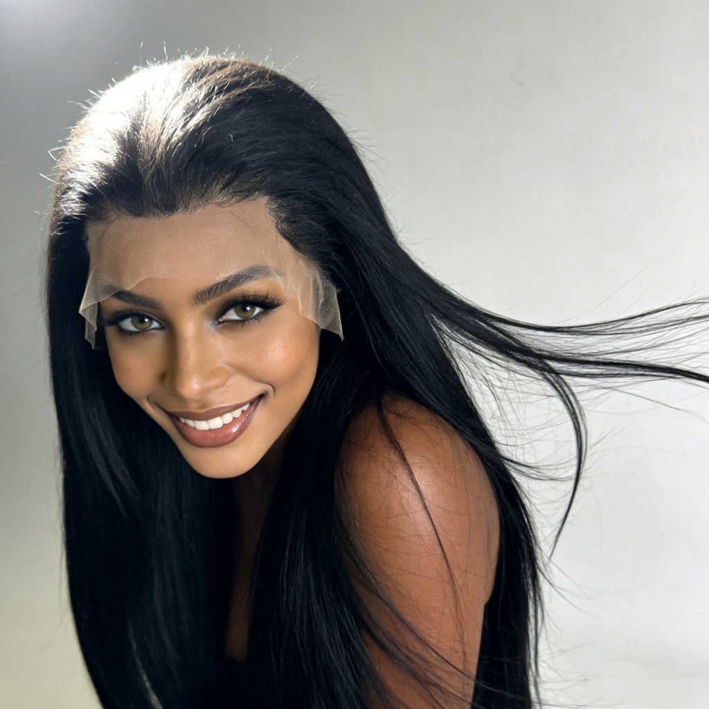 liso Peruca frontal de renda 13*4 cabelo 100% humano natural repartição livre 75cm 80cm envio imediato