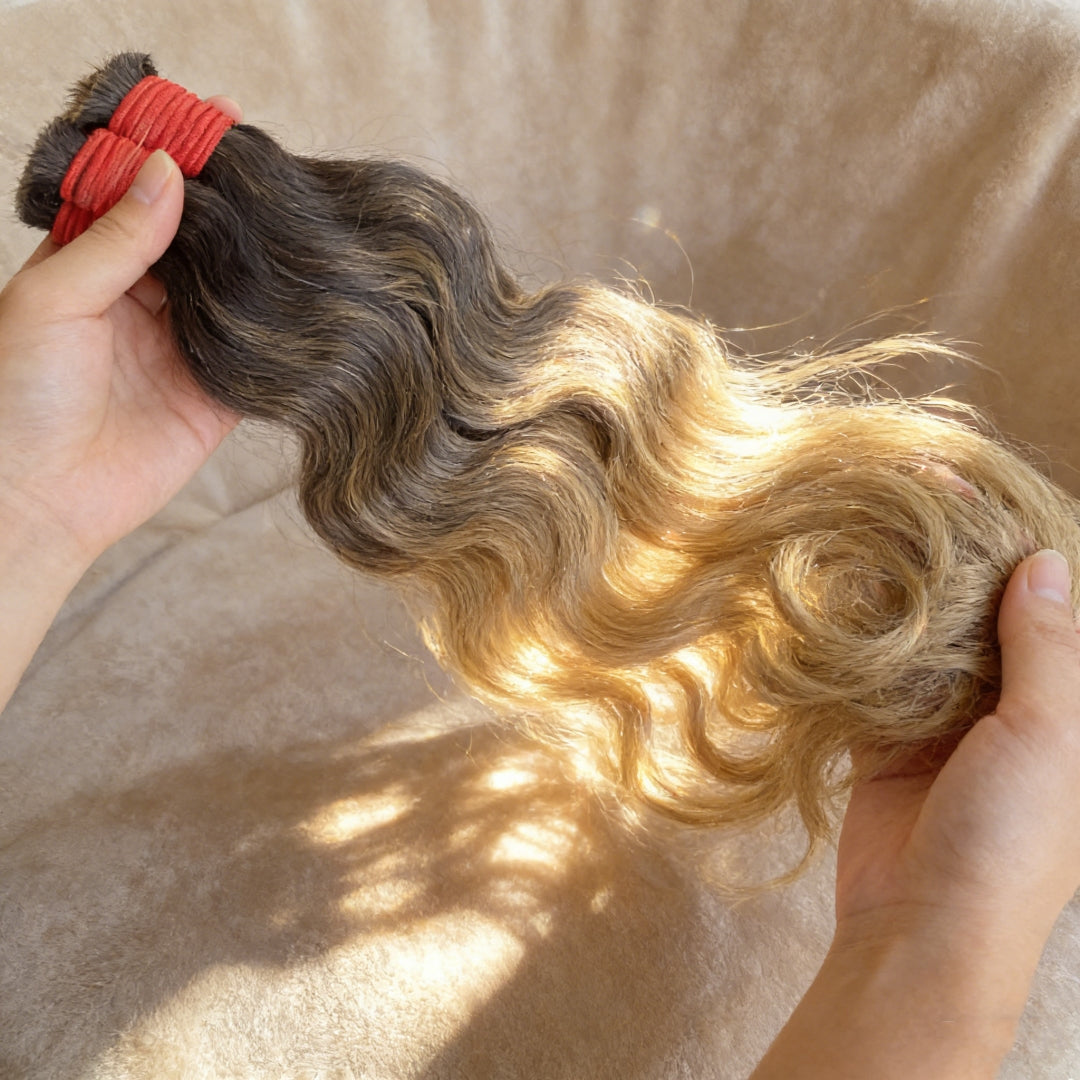 Cabelo birmanês Loiro Esfumado ondulado natural 100g cabelo 100% humano 55cm, 65cm 75cm mega hair envio imediato