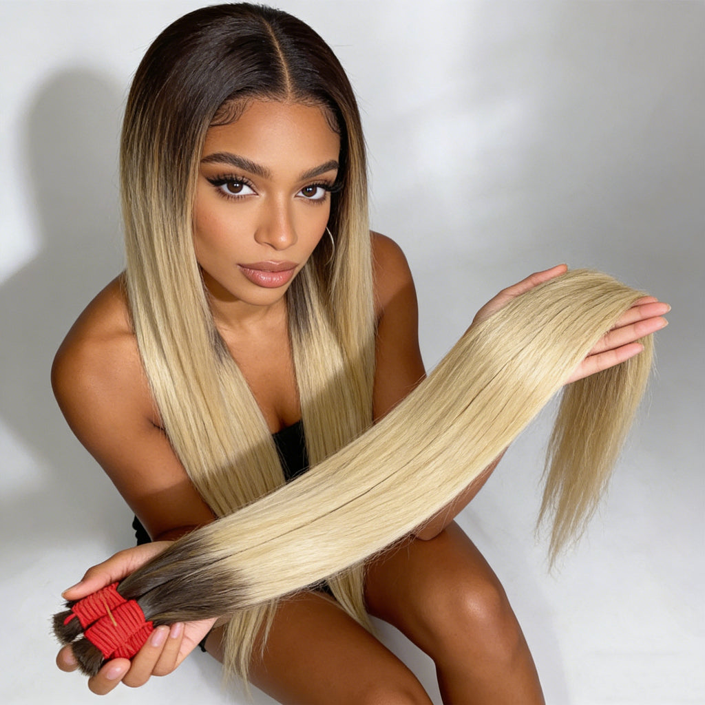 Cabelo vietnamita liso natural Loiro Raiz Esfumada 100g cabelo 100% humano 55cm, 65cm 75cm,  mega hair envio imediato