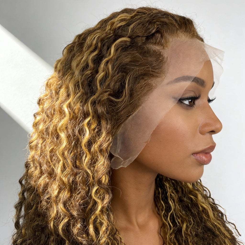 cacheado Peruca loiro frontal de renda 13*4 cabelo 100% humano natural repartição livre 65cm envio imediato