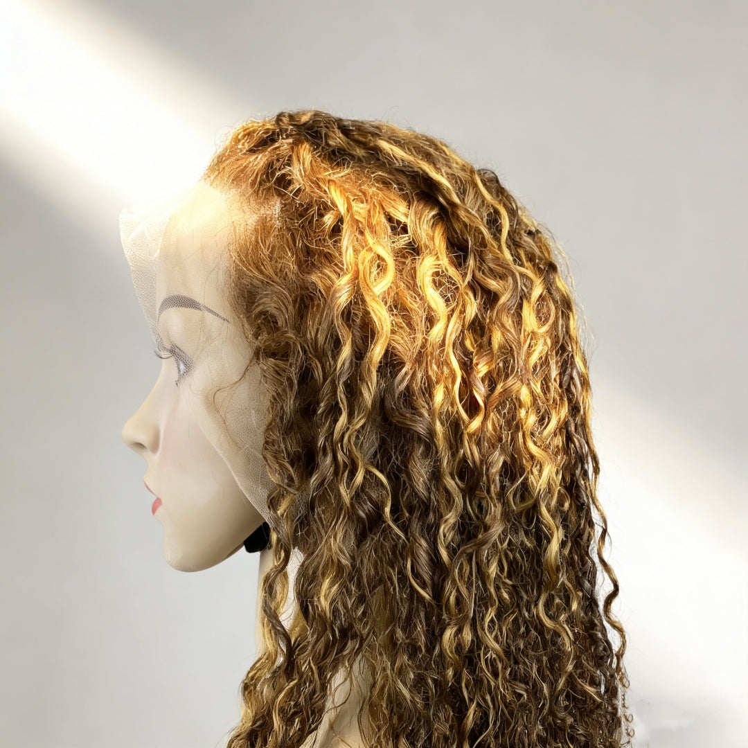 cacheado Peruca loiro frontal de renda 13*4 cabelo 100% humano natural repartição livre 65cm envio imediato