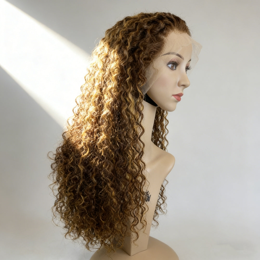 cacheado Peruca loiro frontal de renda 13*4 cabelo 100% humano natural repartição livre 65cm envio imediato