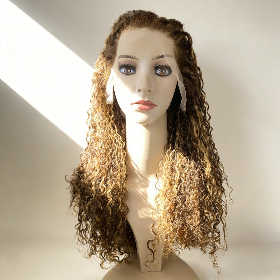 cacheado Peruca loiro frontal de renda 13*4 cabelo 100% humano natural repartição livre 65cm envio imediato