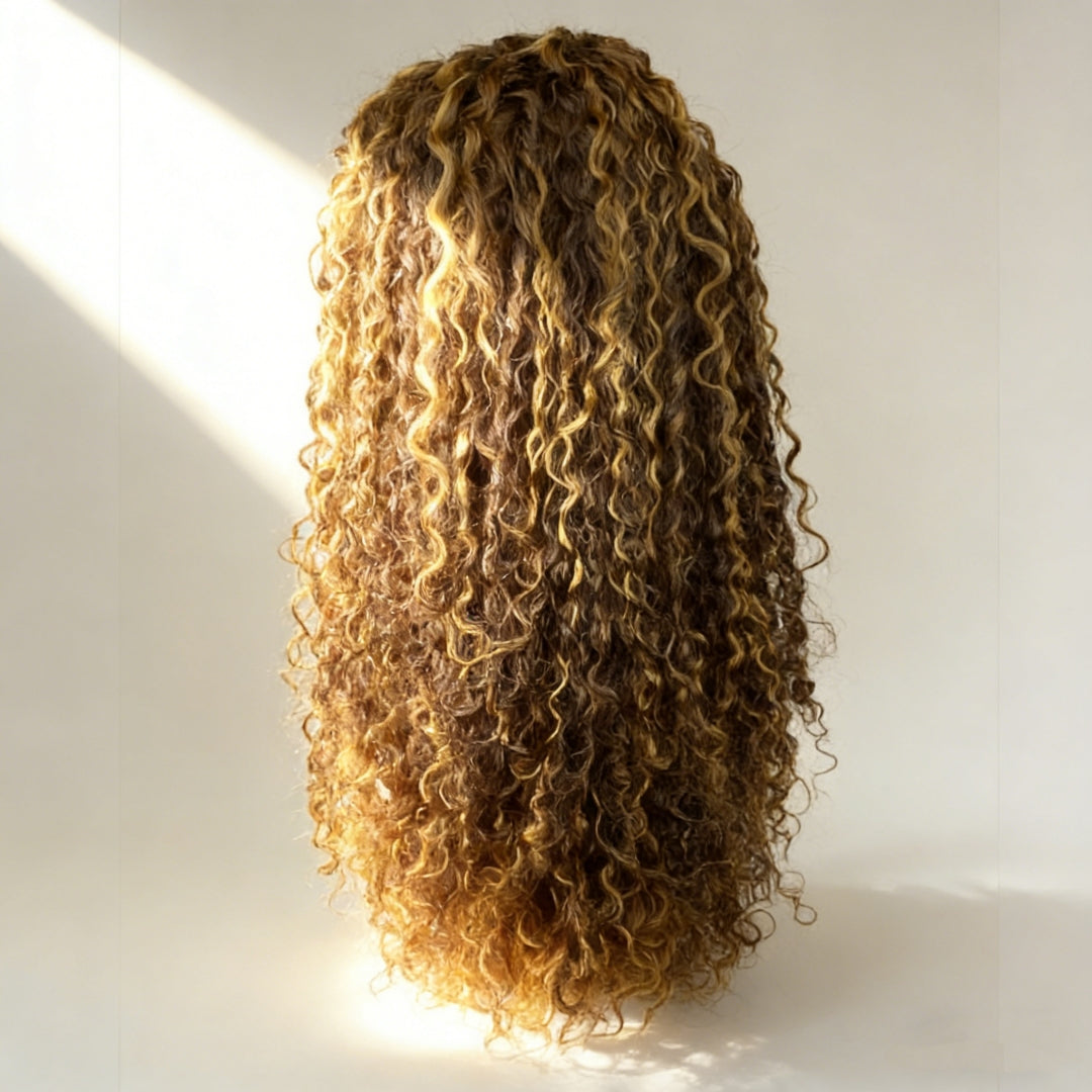 cacheado Peruca loiro frontal de renda 13*4 cabelo 100% humano natural repartição livre 65cm envio imediato