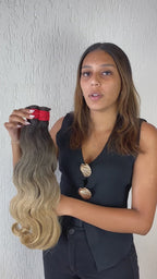 Cabelo birmanês Loiro Esfumado ondulado natural 100g cabelo 100% humano 55cm, 65cm 75cm mega hair envio imediato